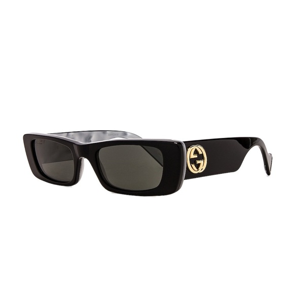Gucci Fluo Rectangular Sunglasses in Shiny Black & Grey Solid - Picture 10 of 13